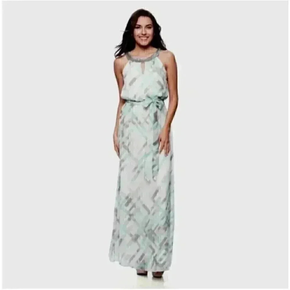 Vince Camuto Women 14 Scarf Print Maxi Dress Multi Keyhole Halter Sleeveless - Picture 11 of 11